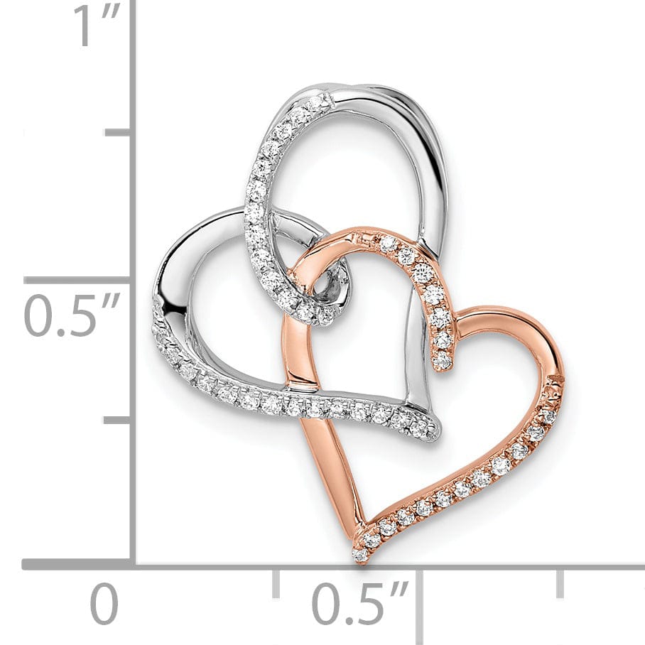 14k White and Rose Gold Polished Finish Women's Fancy Double Heart Loop Design 0.148-CT Diamond Chain Slide Pendant will not fit Omega Chain