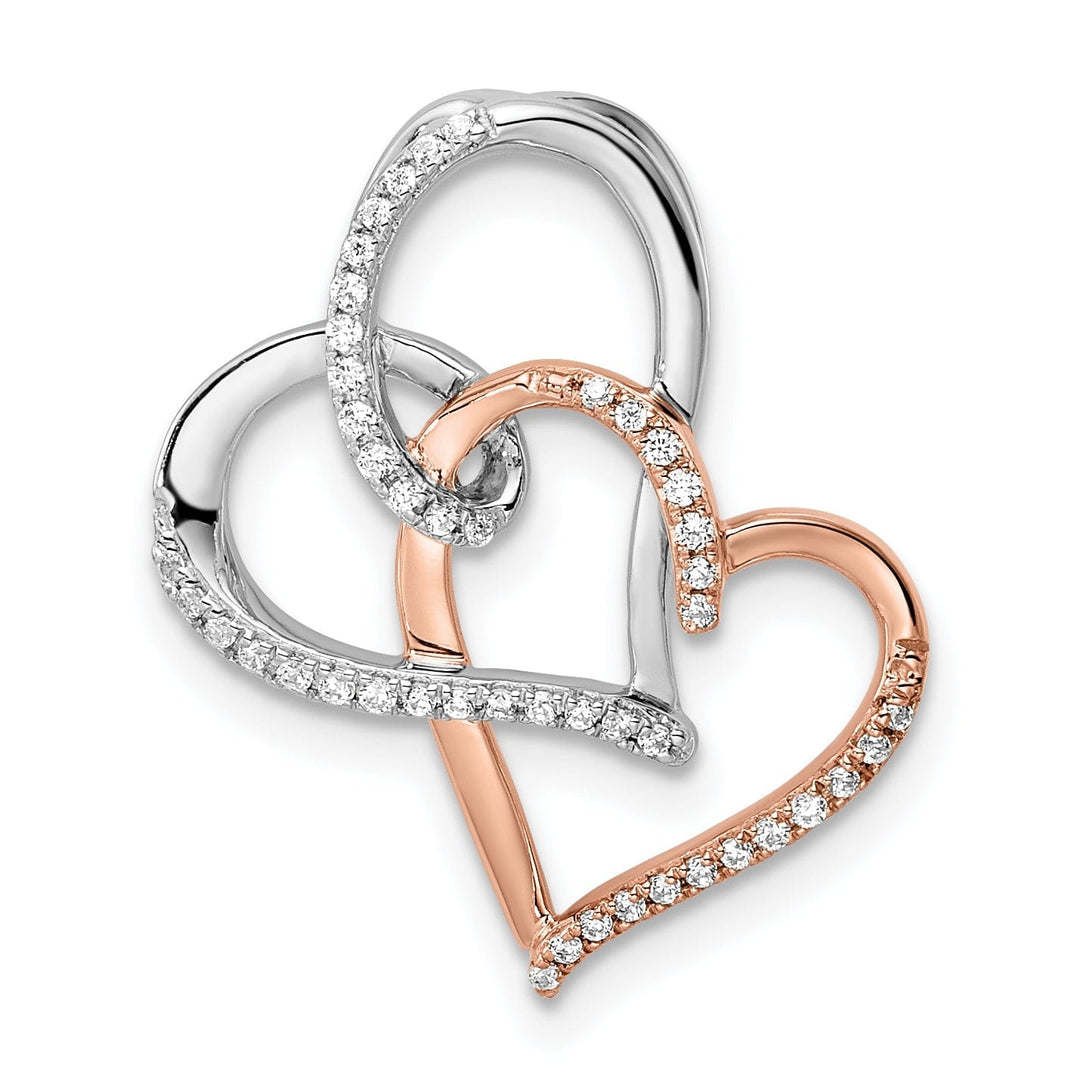 14k White and Rose Gold Polished Finish Women's Fancy Double Heart Loop Design 0.148-CT Diamond Chain Slide Pendant will not fit Omega Chain