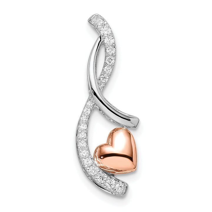 14k White and Rose Gold Heart with 0.15-CT Diamond Chain Slide