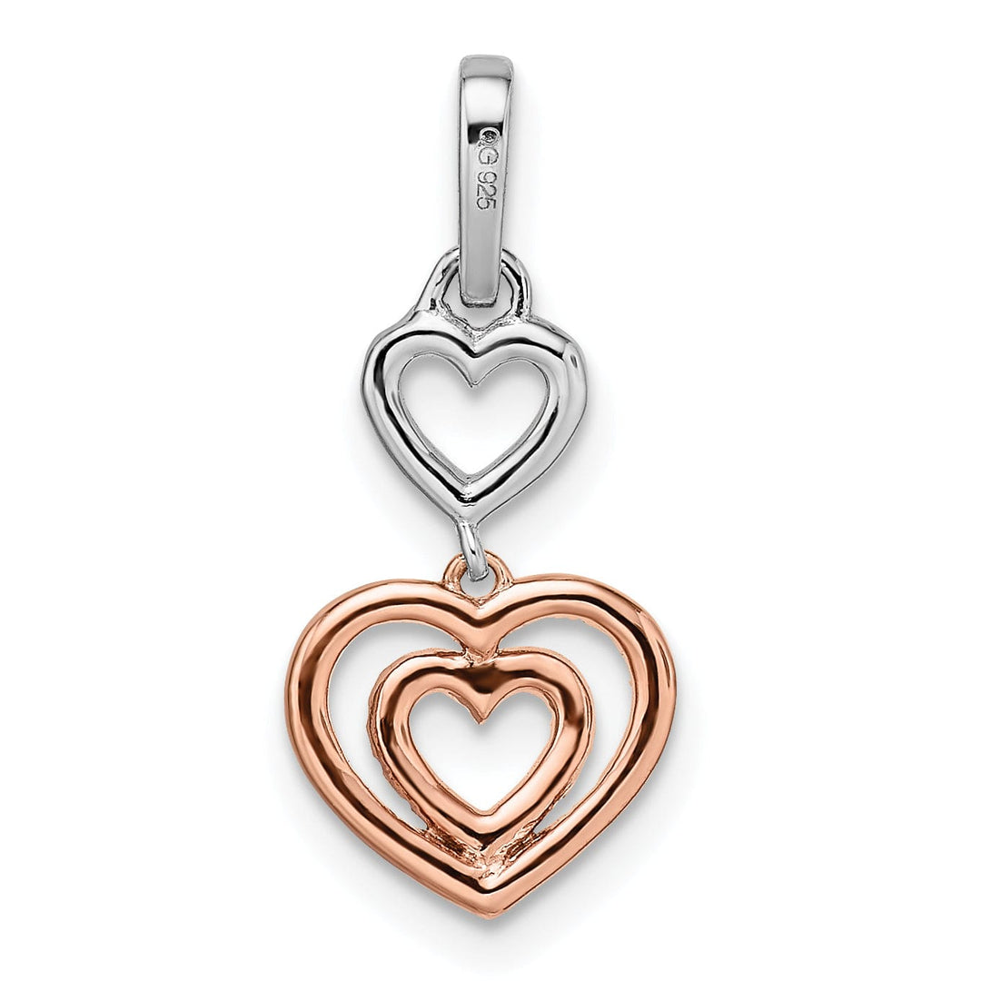 14k White and Rose Gold Polished Finish Closed Back Women's Hearts Dangle Design 0.18-CT Diamond Charm Pendant