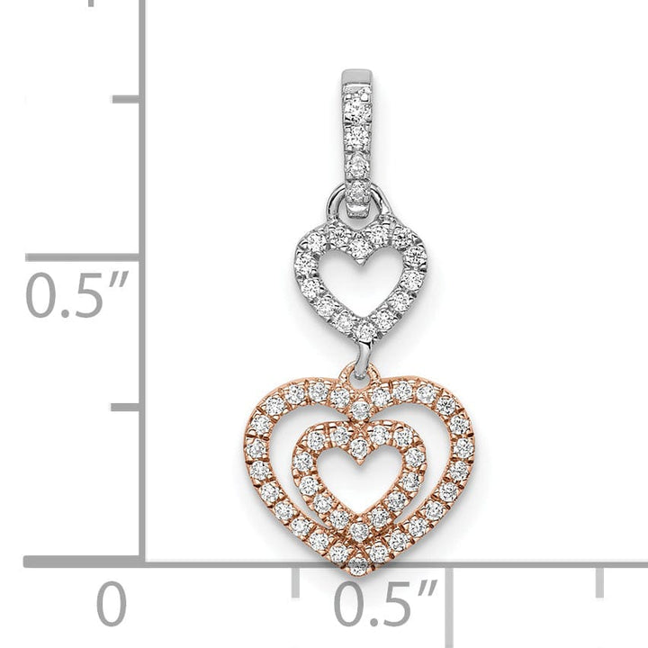 14k White and Rose Gold Polished Finish Closed Back Women's Hearts Dangle Design 0.18-CT Diamond Charm Pendant