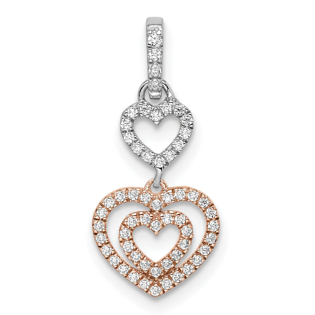 14k White and Rose Gold Polished Finish Closed Back Women's Hearts Dangle Design 0.18-CT Diamond Charm Pendant