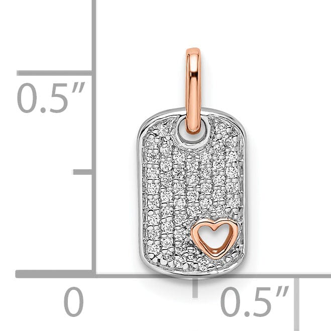 14k White and Rose Gold 0.138-CT Diamond Womens Dog Tag with Heart Pendant