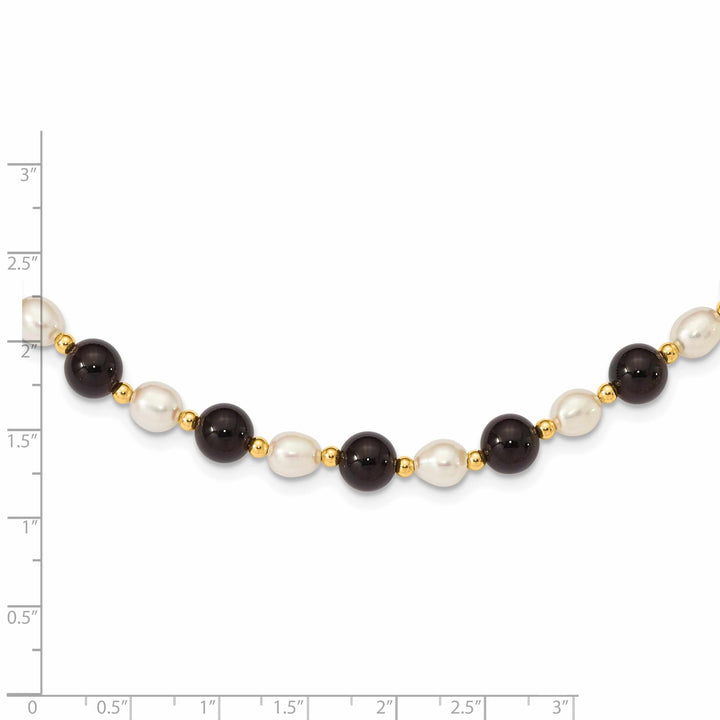 14k Gold Fancy White Cultured Pearl Onyx Necklace