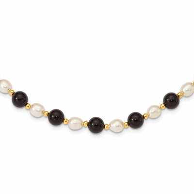 14k Gold Fancy White Cultured Pearl Onyx Necklace