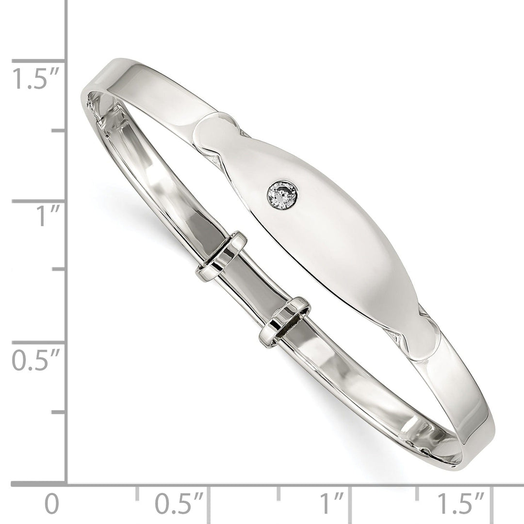 Silver C.Z Adjustable Childs Bangle ID Bracelet