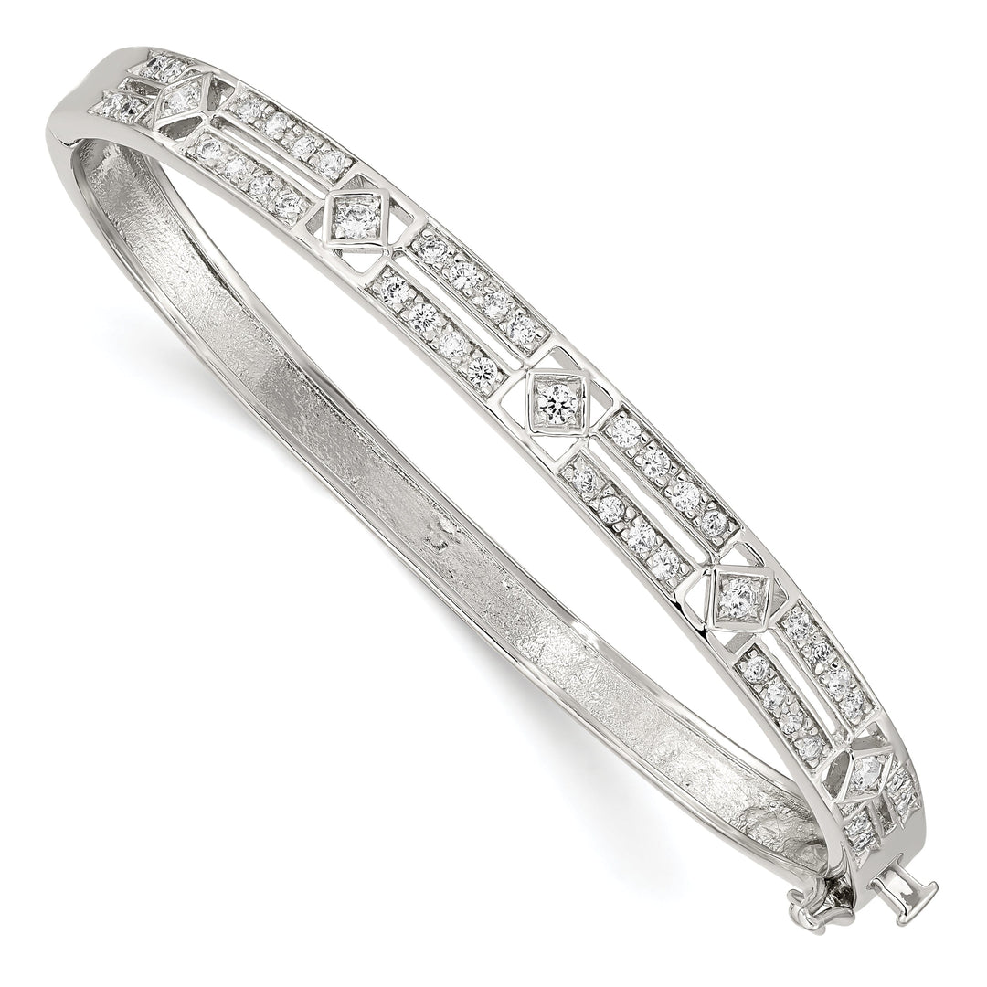 Sterling Silver Cubic Zirconia Hinged Bangle