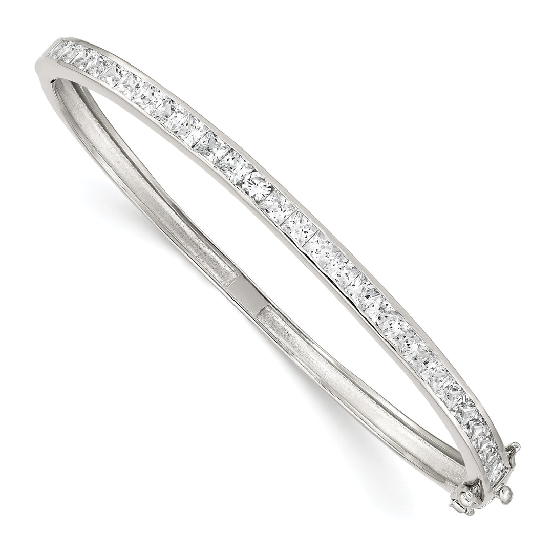 Sterling Silver Cubic Zirconia Hinged Bangle