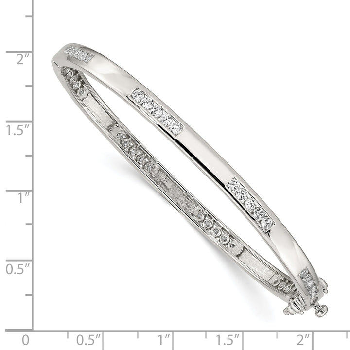 Sterling Silver Oval Cubic Zirconia Hinged Bangle