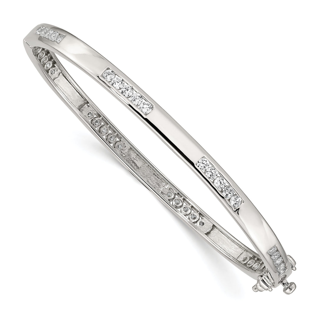 Sterling Silver Oval Cubic Zirconia Hinged Bangle