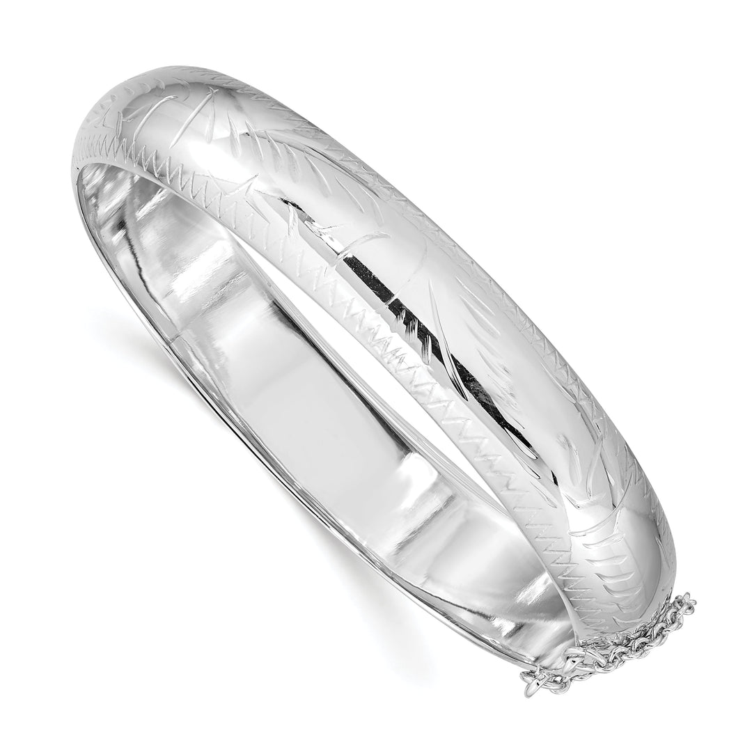 Silver Diamond Cut Fancy Hinged Bangle Bracelet