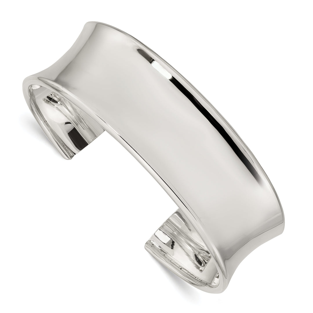 Silver Polish Finish Hollow Concave Cuff Bangle