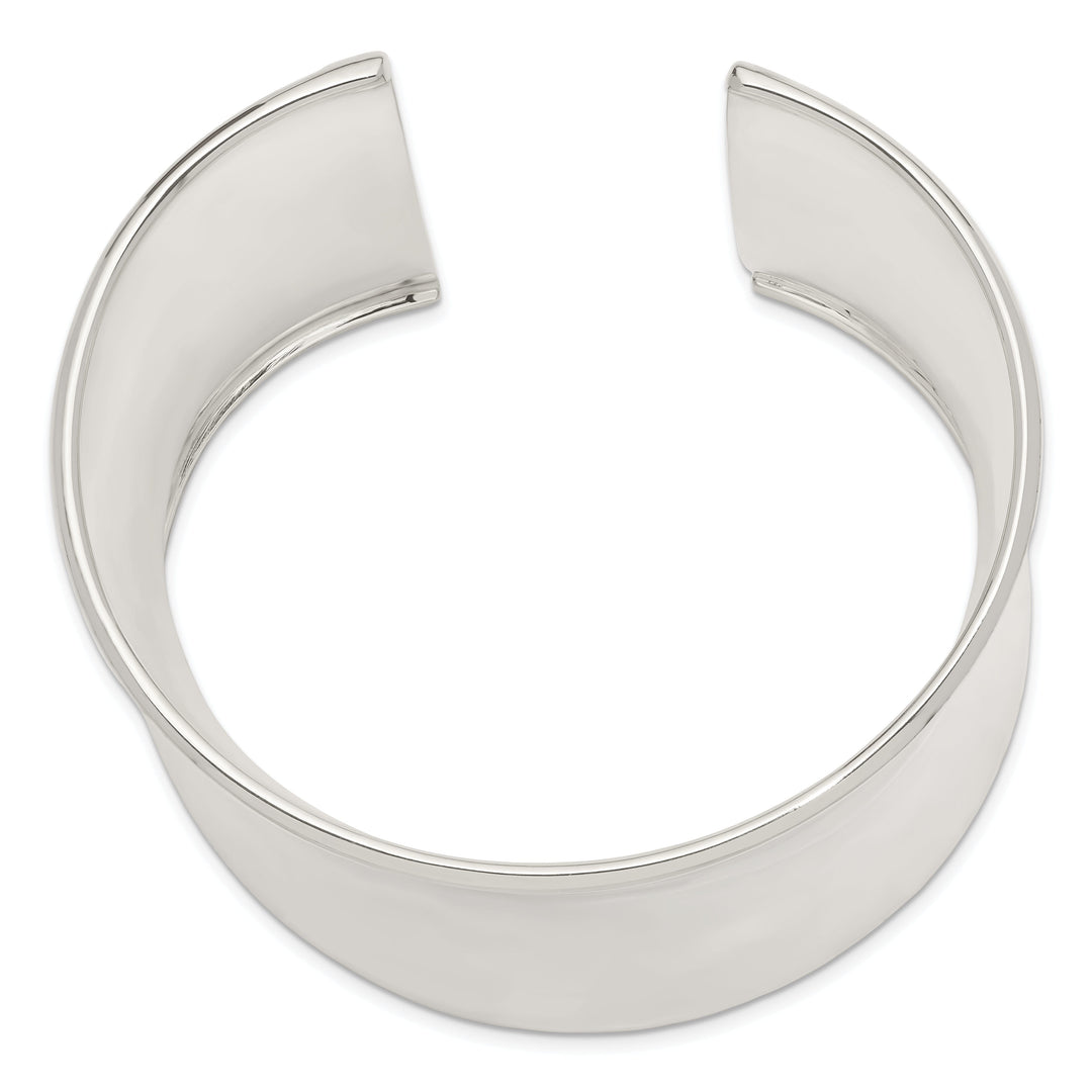 Silver Polish Finish Hollow Concave Cuff Bangle