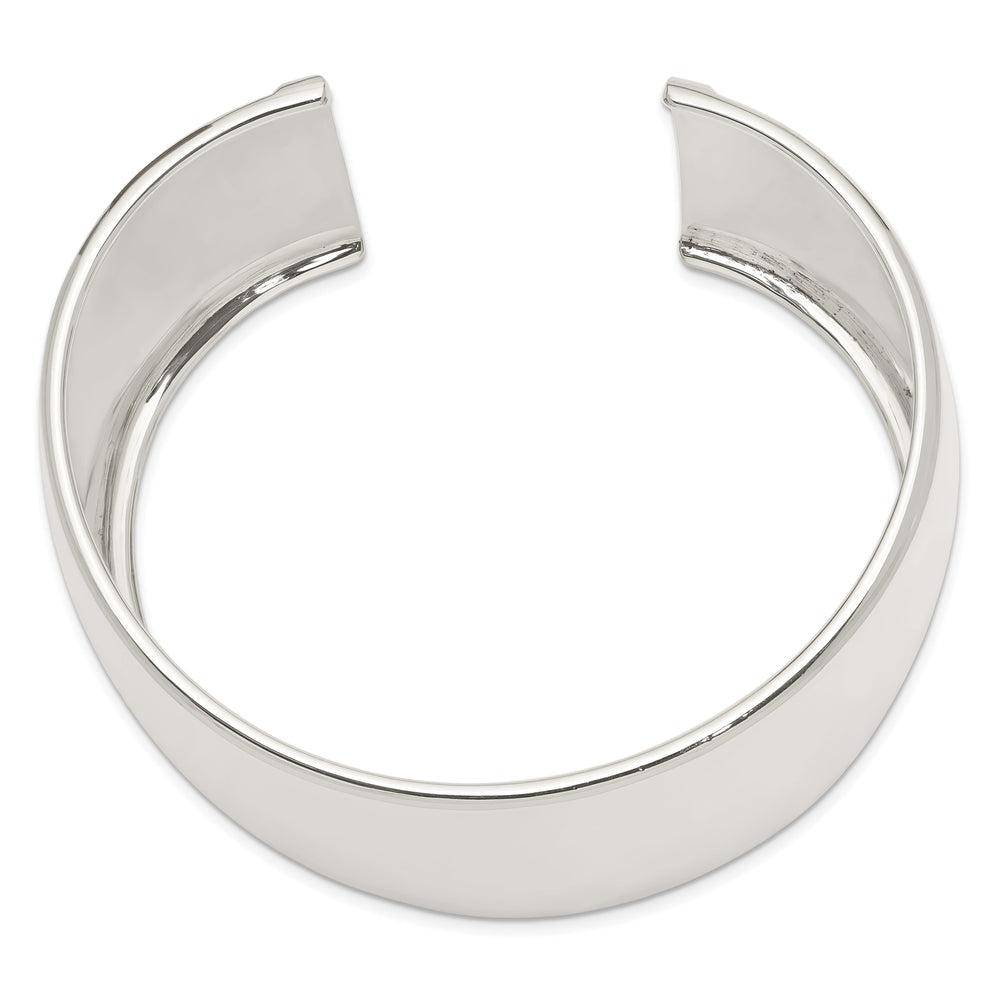 Silver Polish Finish Hollow Concave Cuff Bangle