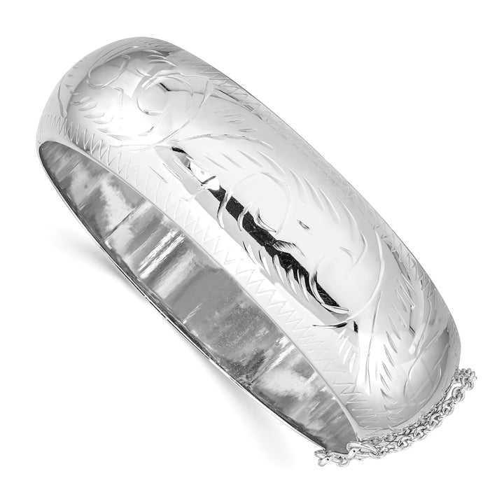 Silver Diamond Cut Fancy Hinged Bangle Bracelet