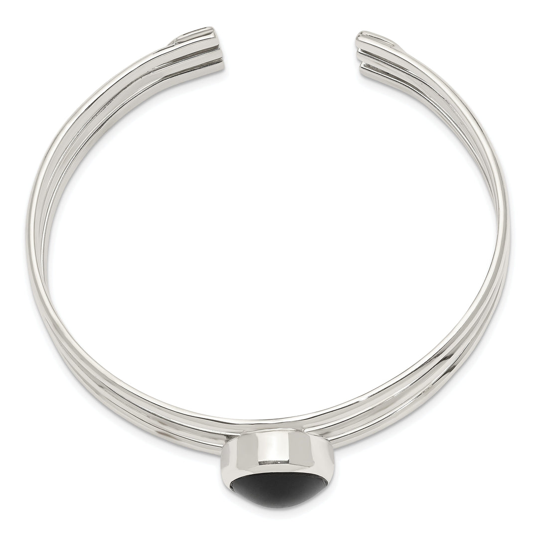 Sterling Silver Onyx 3-Strand Cuff Bangle