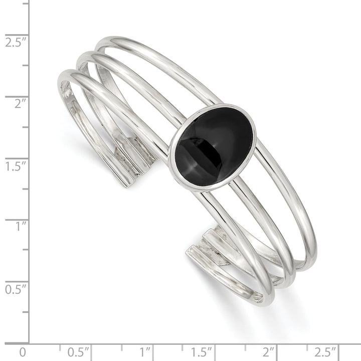 Sterling Silver Onyx 3-Strand Cuff Bangle