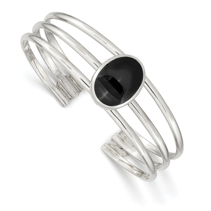 Sterling Silver Onyx 3-Strand Cuff Bangle