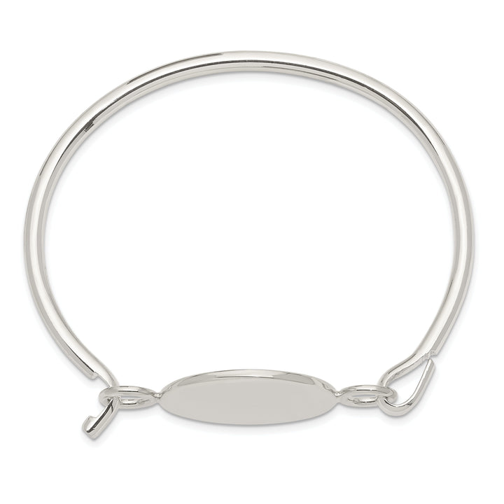 Silver Bangle Flexible Round ID Plate Bracelet