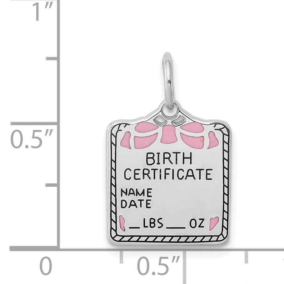 Sterling Silver Pink Birth Certificate Charm