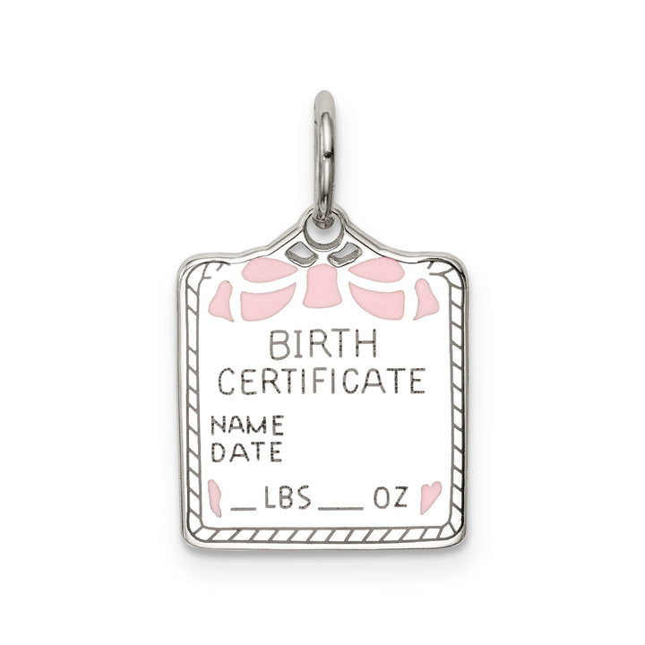 Sterling Silver Pink Birth Certificate Charm