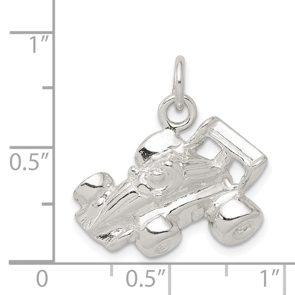 Solid Sterling Silver Race Car Charm Pendant