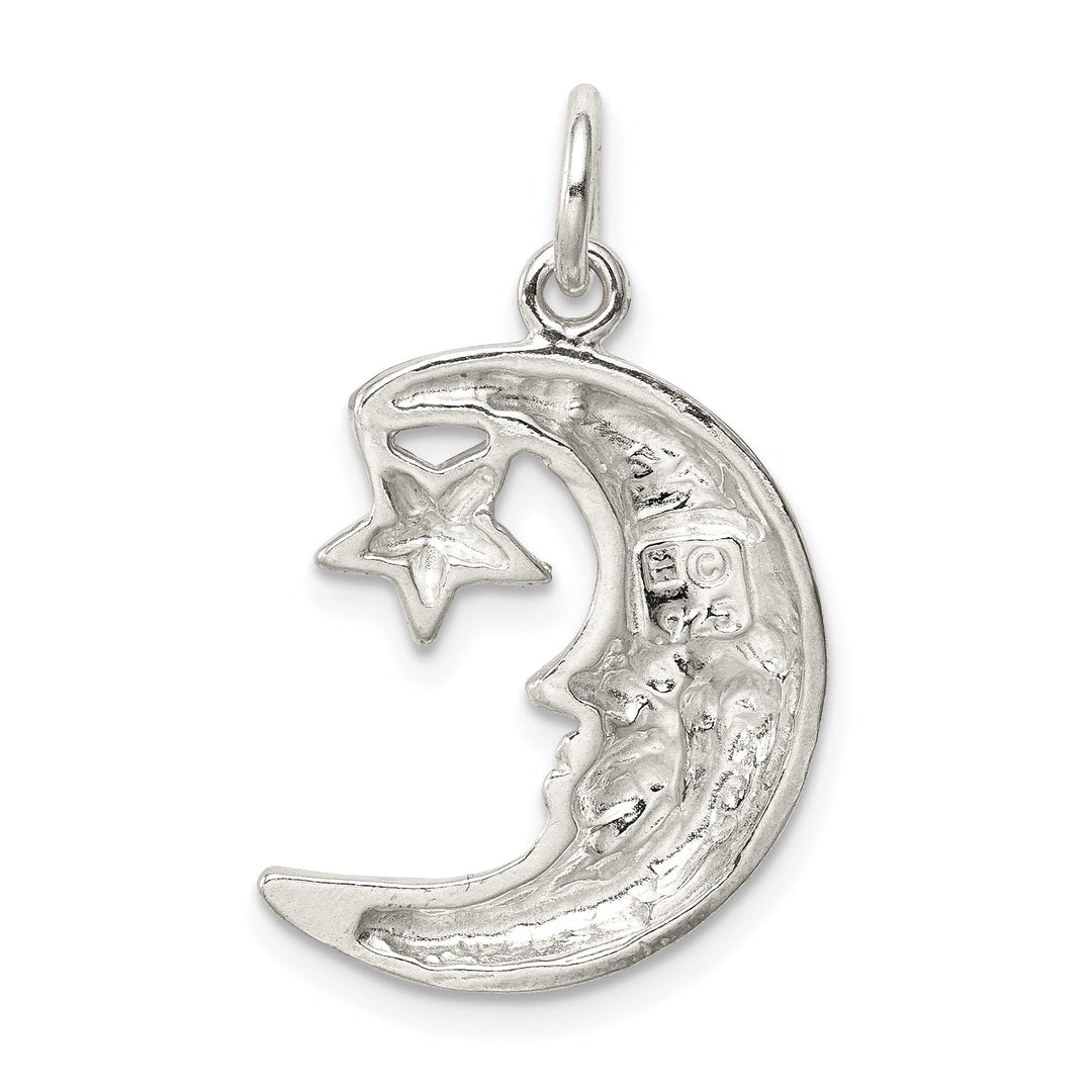 Solid Sterling Silver Moon Star Charm Pendant