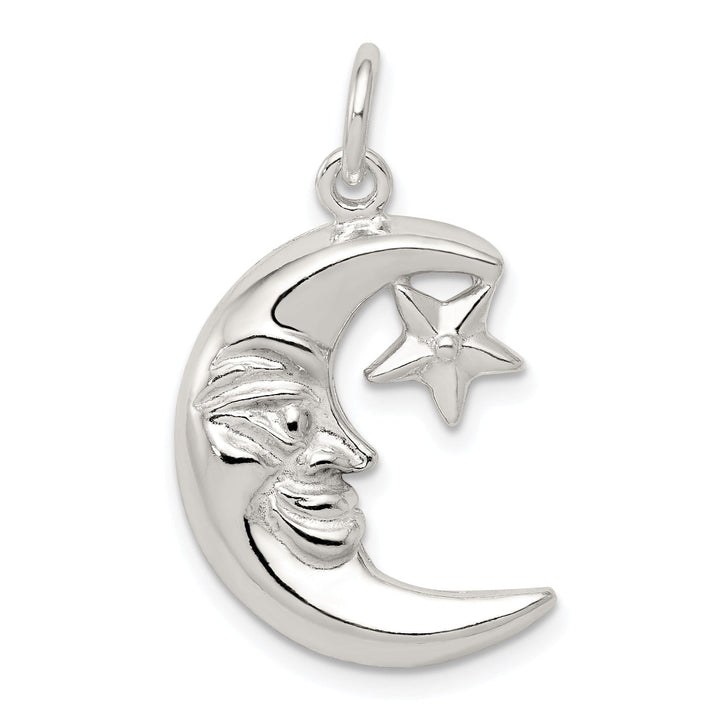 Solid Sterling Silver Moon Star Charm Pendant