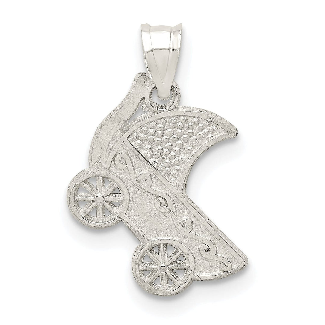 Solid Sterling Silver Baby Buggy Charm Pendant
