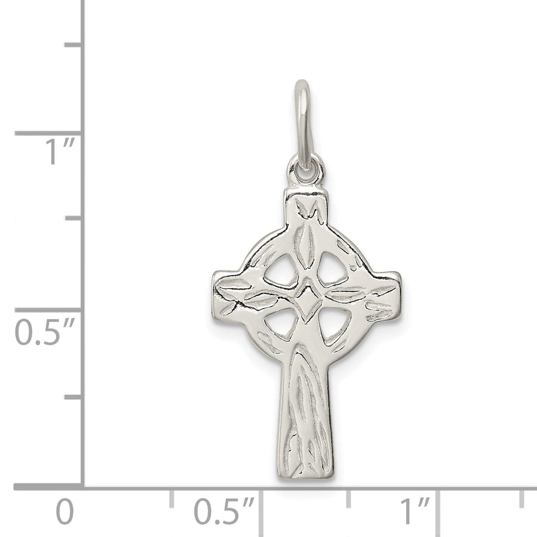 Silver Polished Textured Celtic Cross Pendant