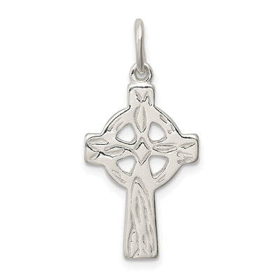 Silver Polished Textured Celtic Cross Pendant