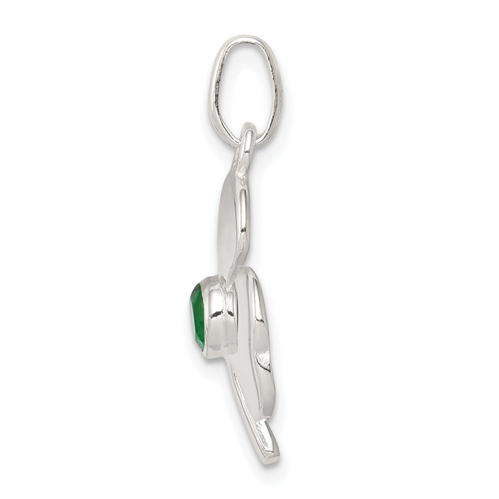 Silver Polished Finish Clover Green Glass Charm