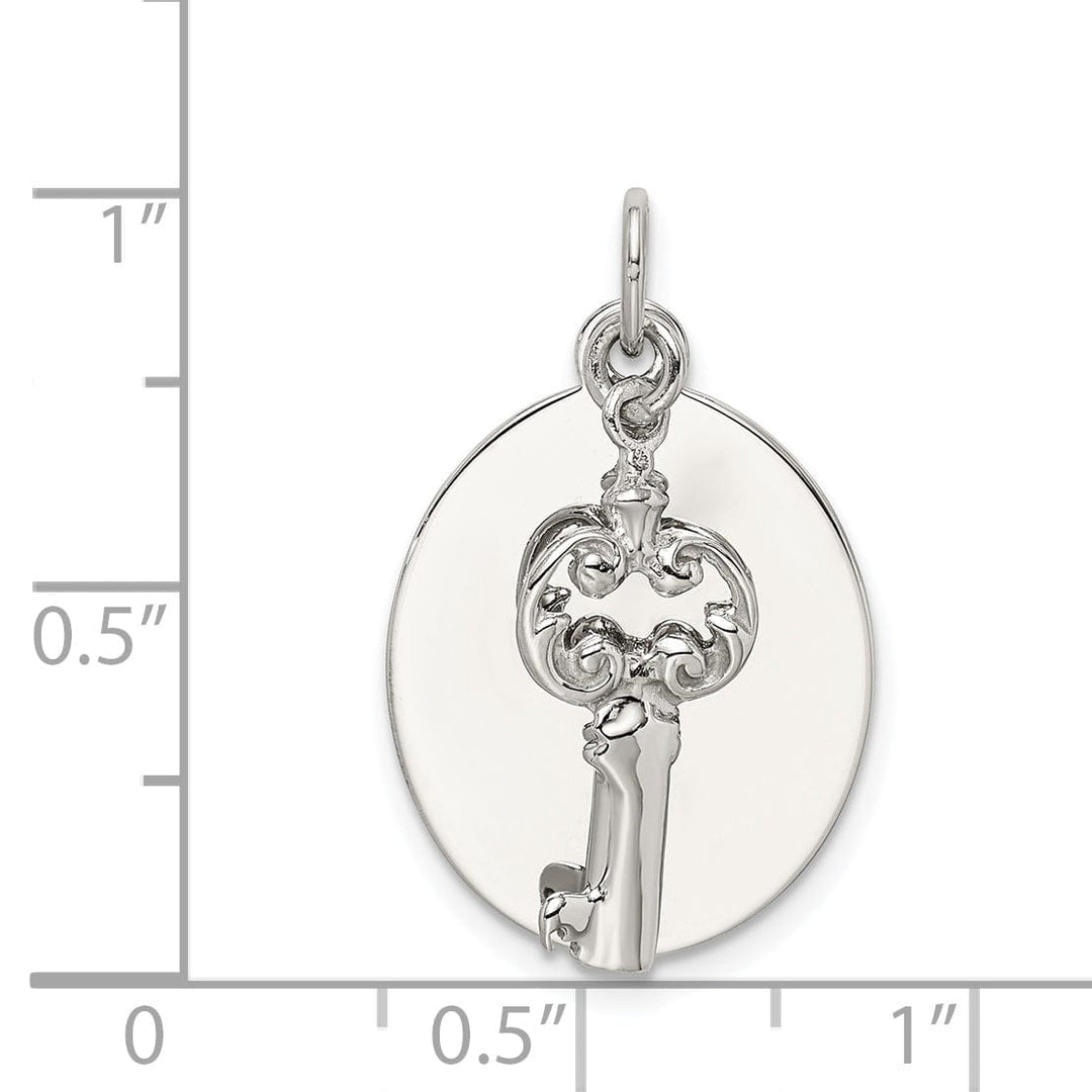 Sterling Silver Polished Oval with key Pendant