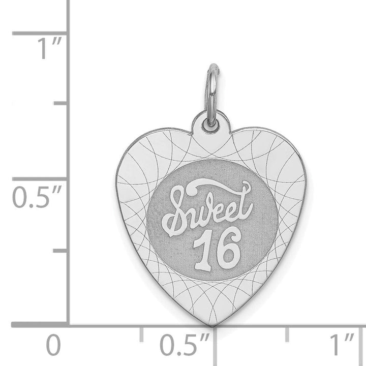 Sterling Silver Solid Sweet Sixteen Heart Charm