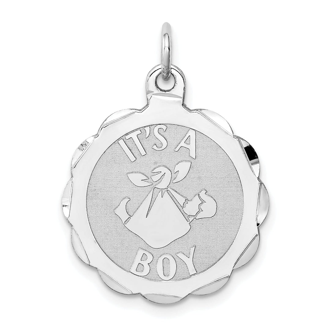 Sterling Silver Disc Its a Boy Charm Pendant