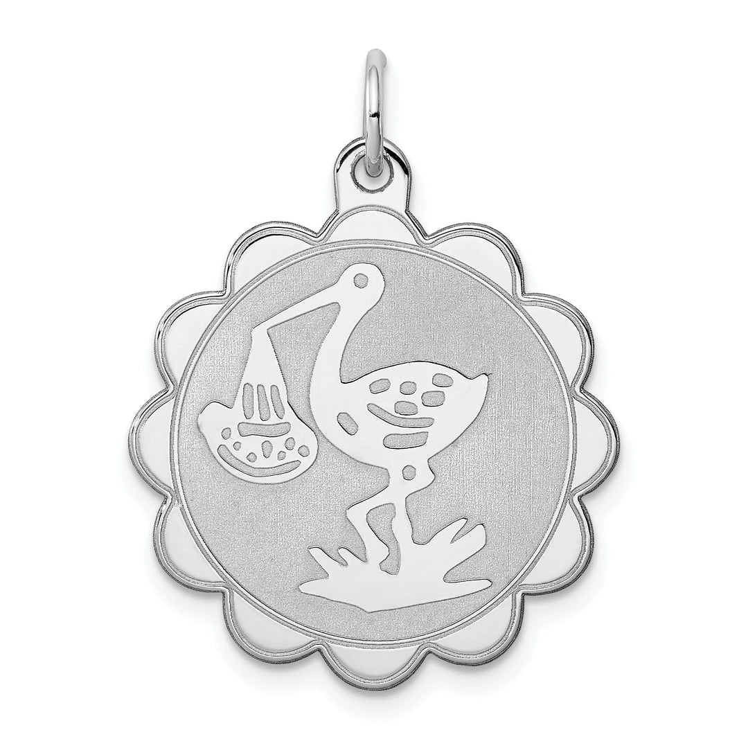 Sterling Silver Disc Stork Disc Charm Pendant