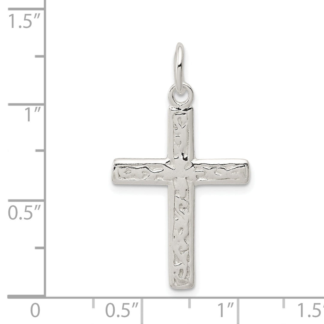 Silver Polished Textured Latin Cross Pendant