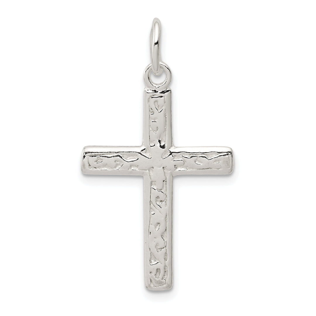 Silver Polished Textured Latin Cross Pendant