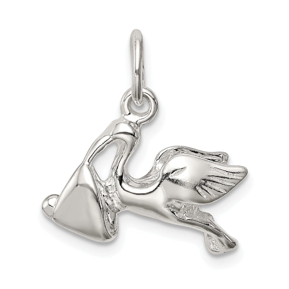 Silver 3-D Stork with Baby Charm Pendant
