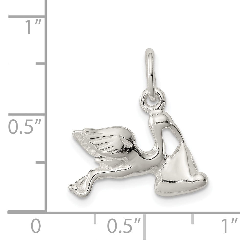 Silver 3-D Stork with Baby Charm Pendant