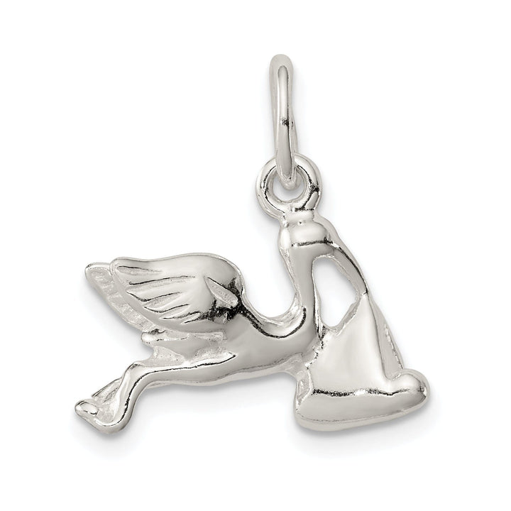 Silver 3-D Stork with Baby Charm Pendant