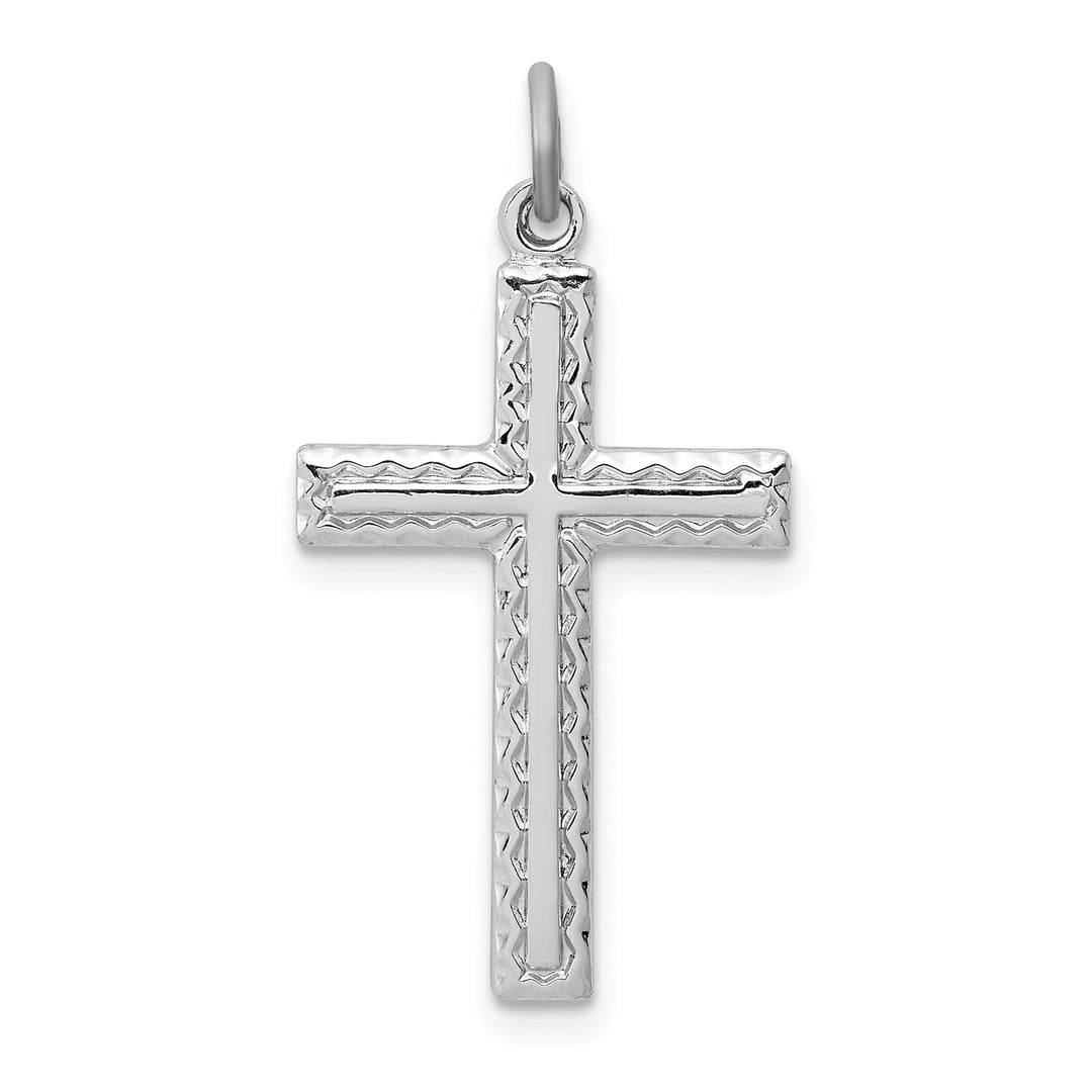 Silver Polished Textured Latin Cross Pendant
