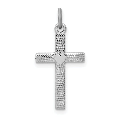 Silver Texture Heart Design Latin Cross Pendant