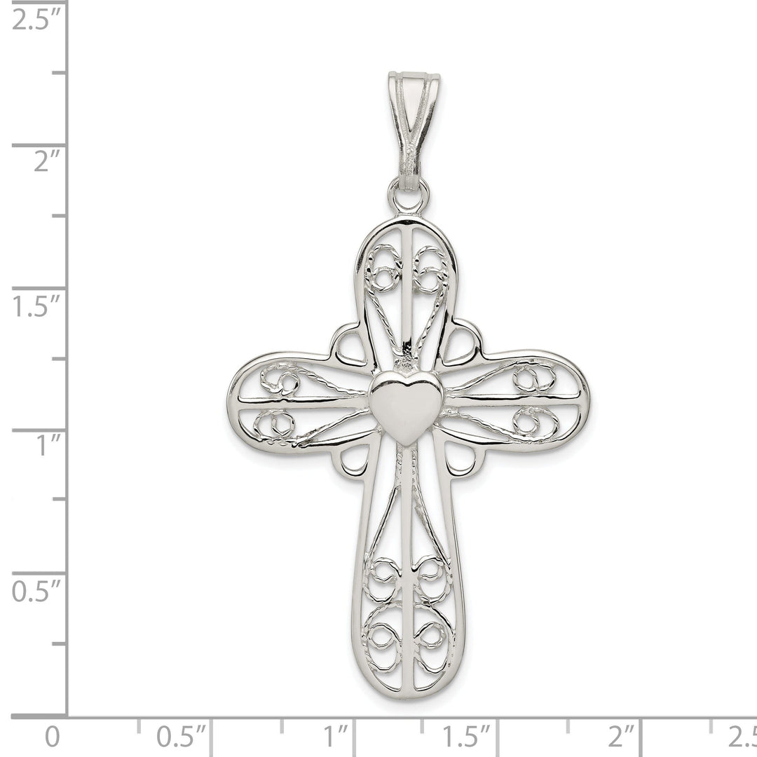 Silver Polished Finish Heart Cross Pendant