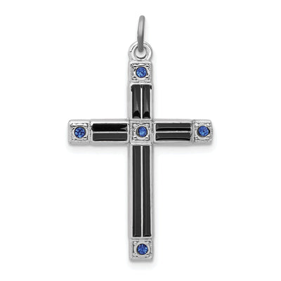 Silver Black Enamel Blue CZ Latin Cross Pendant at $ 29.25 only from Jewelryshopping.com