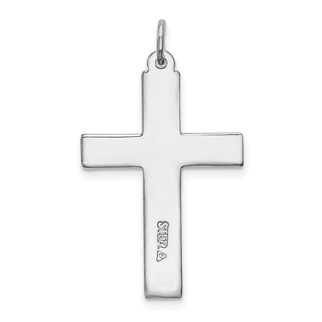 Silver Polished Red Enamel Latin Cross Pendant