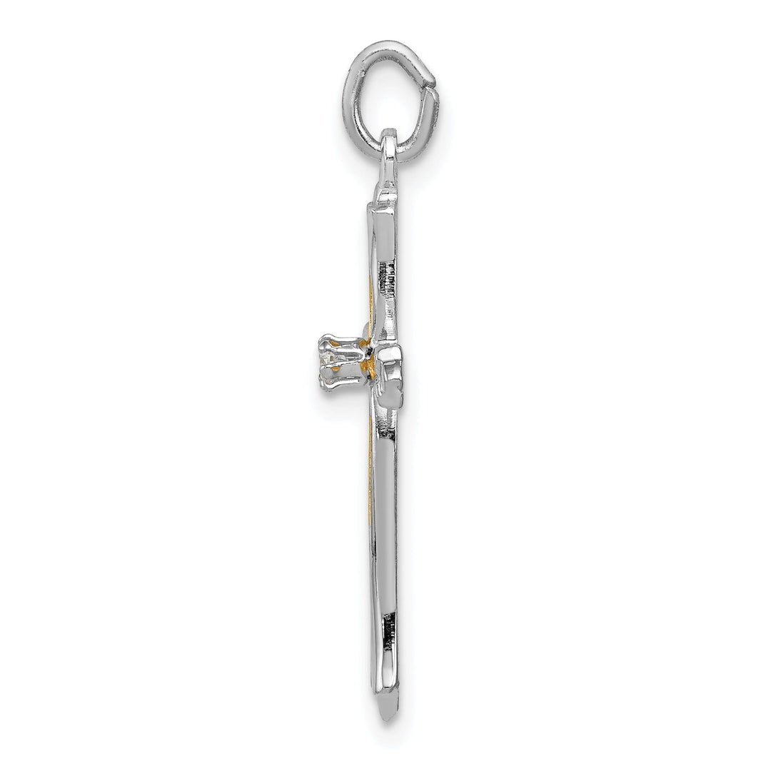 Silver Polish Vermeil Finish C.Z Cross Pendant