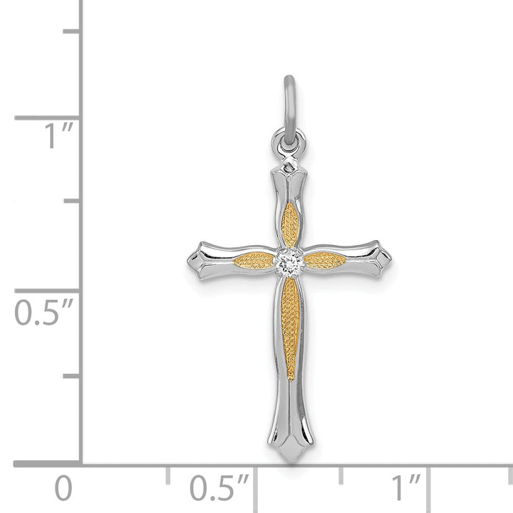 Silver Polish Vermeil Finish C.Z Cross Pendant