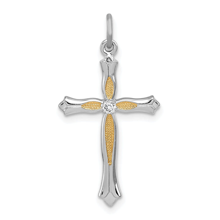 Silver Polish Vermeil Finish C.Z Cross Pendant