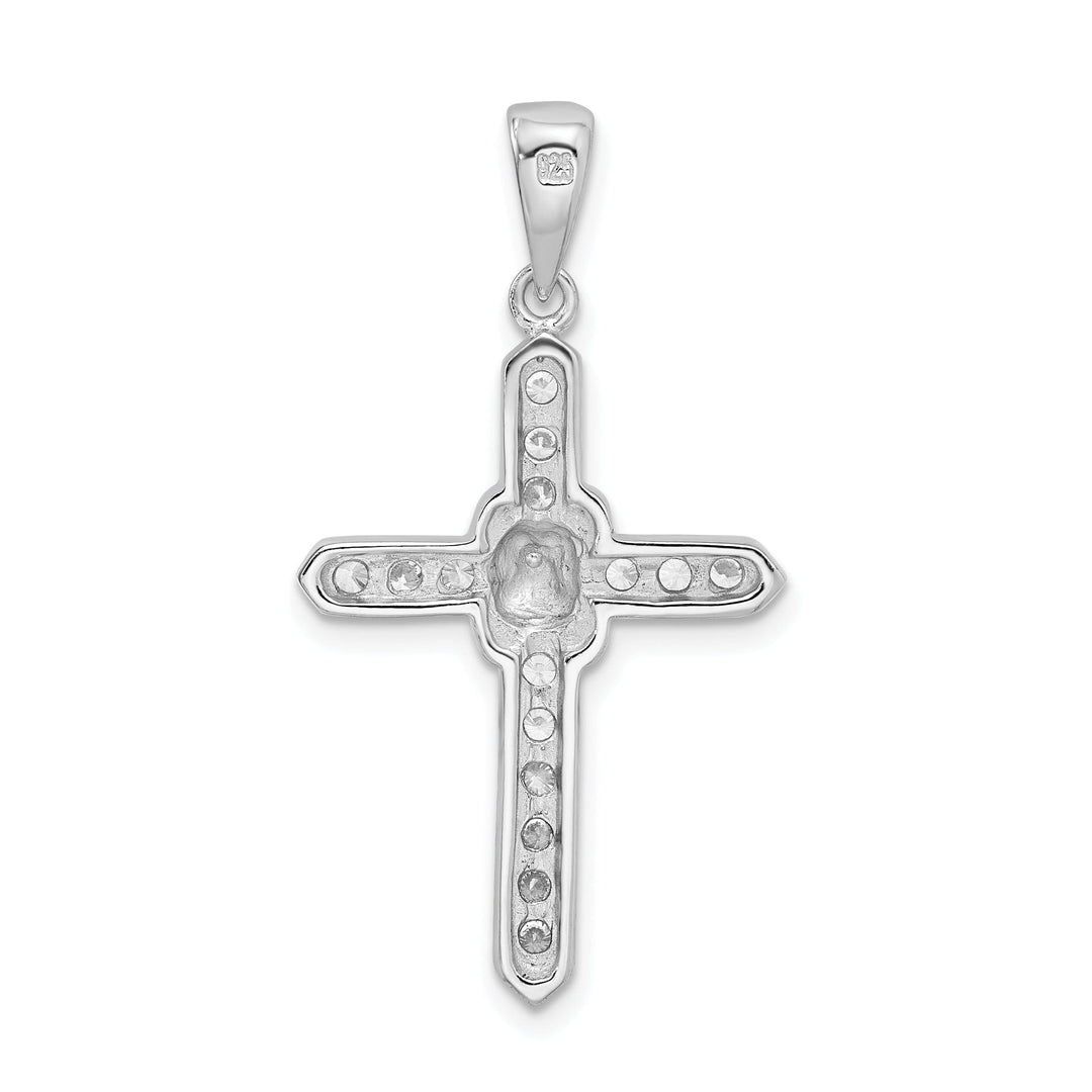 Silver Polished Finish C.Z Cross Pendant